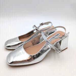 Steve Madden Emjay Square Toe Block Heel Pump Women's Silver Size US6M EU36.5